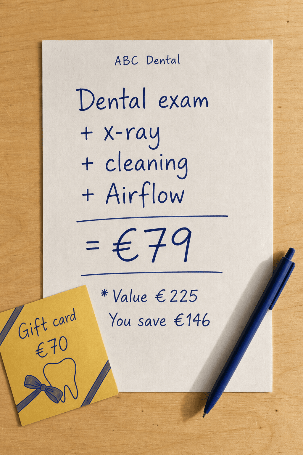 ABC Dental handwritten analog offer