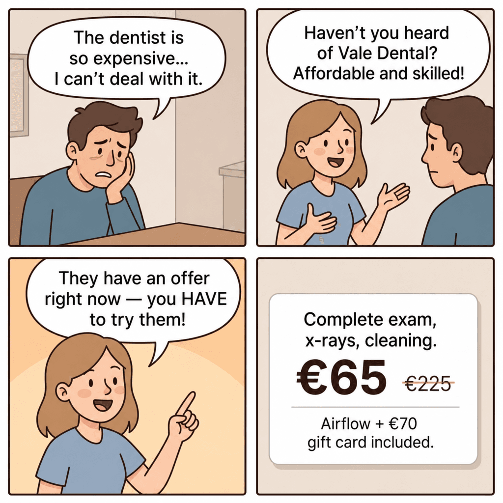 Vale Dental four-panel comic static